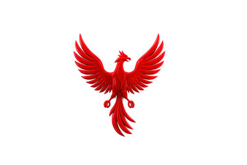 Red phoenix mythical bird wings spread elegant glossy isolated fantasy symbol of rebirth powerful dramatic digital art transparent background