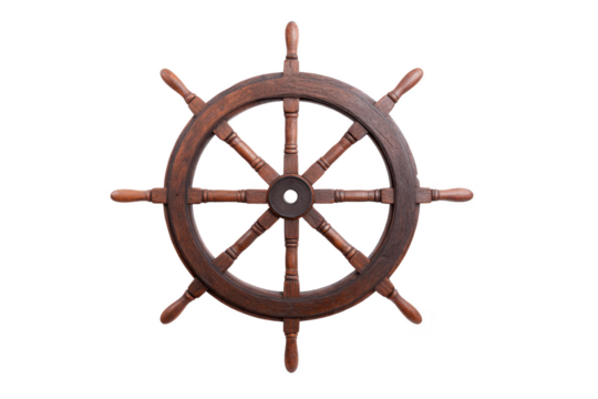 Wooden ship wheel nautical steering wheel vintage maritime decor isolated on transparency background classic brown wood marine navigation rustic style adventure travel
