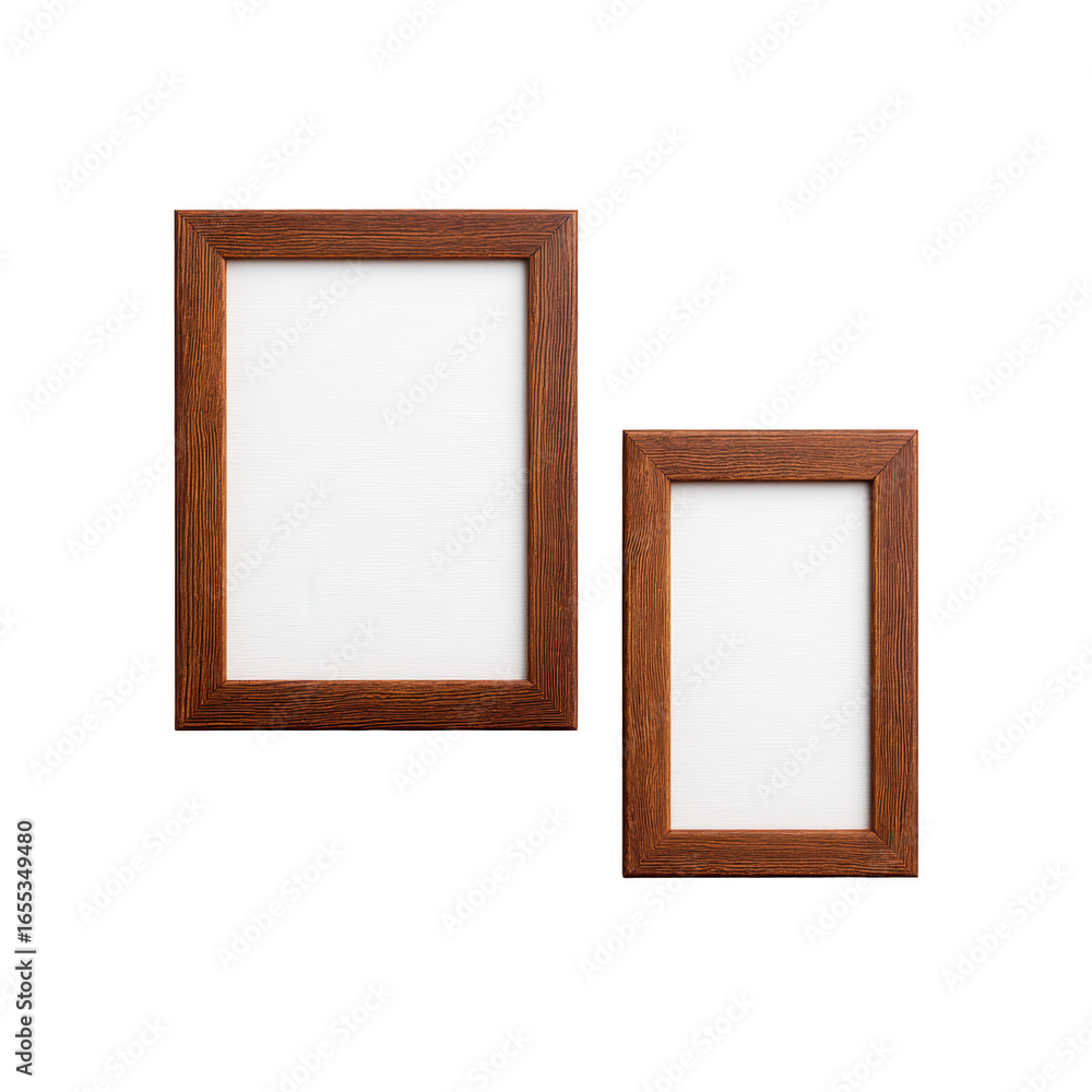 Poster wooden frame empty isolated transparency background rectangular brown classic vertical blank mockup 
