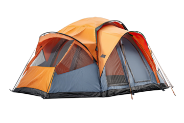 Orange and gray camping tent, isolated