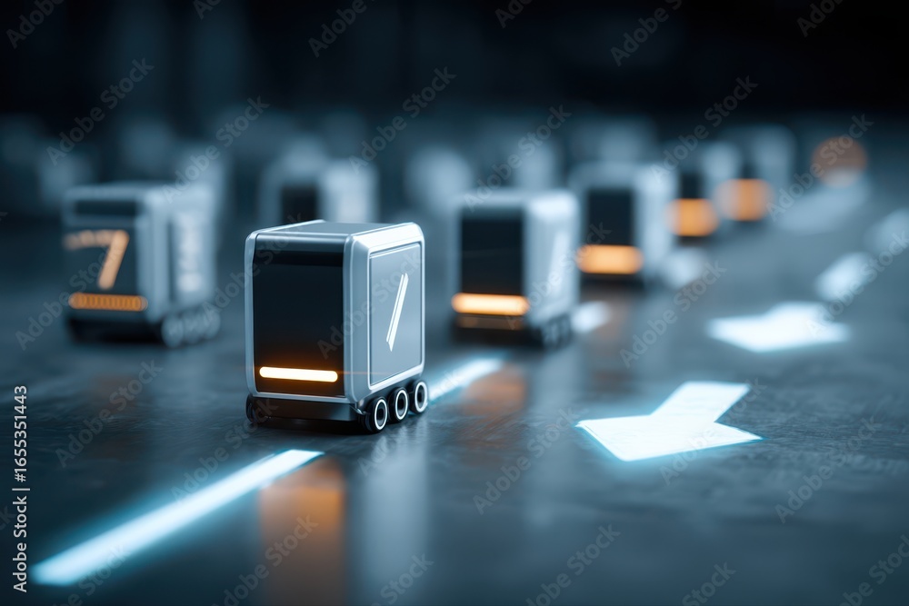 Poster this stock image features a group of white and black boxes arranged on a floor. the boxes create a v