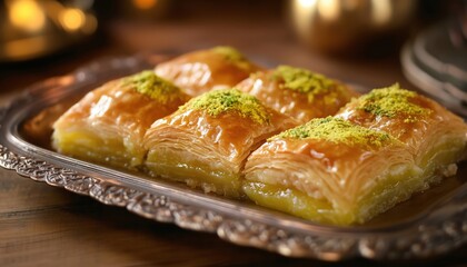 Delicious And Sweet Treat Consisting Of Layers Of Phyllo Pastry Filled With Chopped Nuts And Held Together With Honey Or Syrup. Rich And Decadent Dessert.