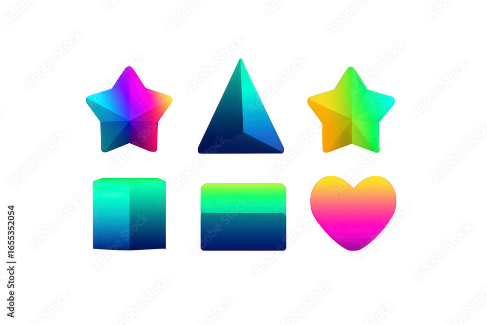 Poster star pyramid star cube rectangle heart gradient colorful geometric shape vibrant gradient star pyram