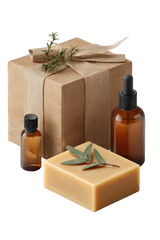 Gift-wrapped box with natural beauty products.  A thoughtful present