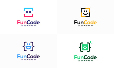 Set of Fun Code logo designs concept vector, Coding Programmer logo template