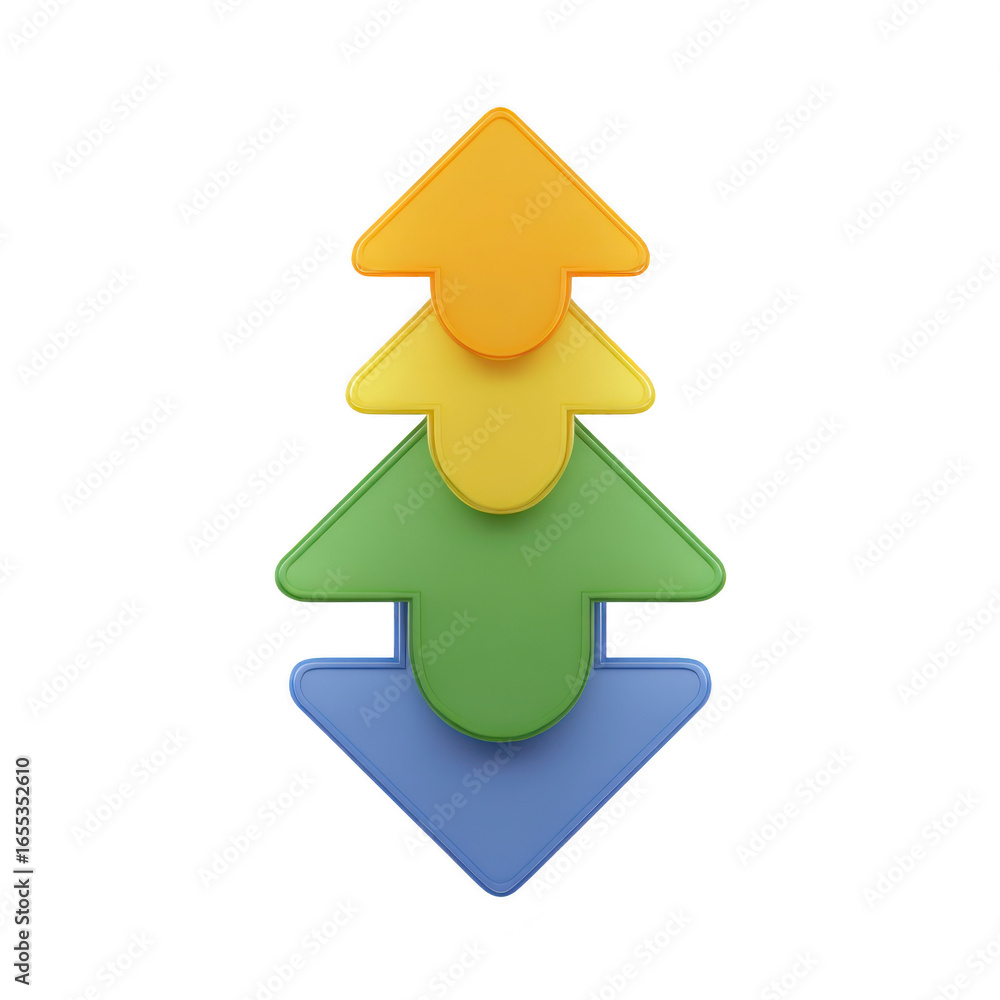 Poster yellow arrow green arrow blue arrow stacked upward downward direction 3d icon isolated transparency 