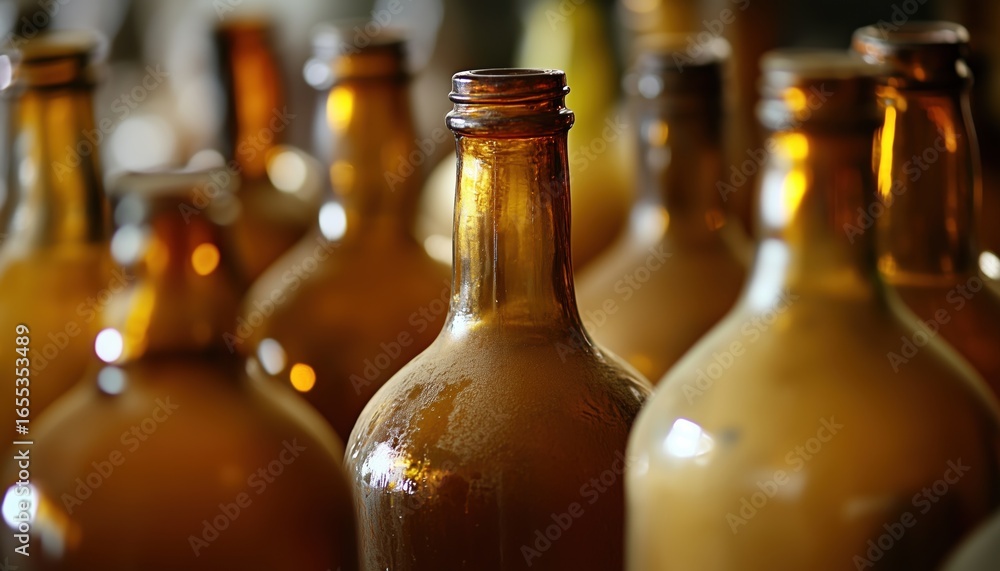 Aufkleber continuous flow of bottles: bottles flowing in uninterruptedly