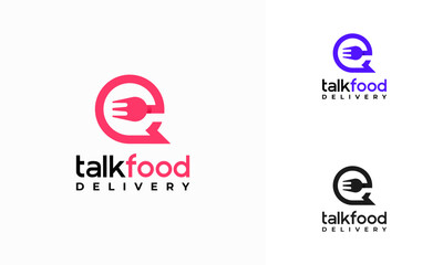 Obraz premium Food Talk Logo template designs vector illustration, ordering food or chat bubbles with a fork