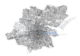 Naklejka premium Vector city map of Dublin with highways, buildings, and waterways 