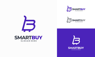 B Shopping Cart logo designs concept vector, Simple Icon b Shopping logo