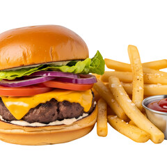 Juicy Cheeseburger with Crispy Fries: Restaurant-Style Meal Photo