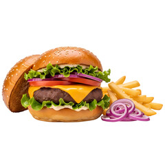 Juicy Cheeseburger with Crispy French Fries: A Mouthwatering Visual