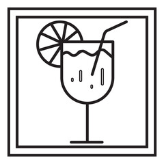 Refreshing cocktail in a glass with lemon slice, Summer drink with straw line art