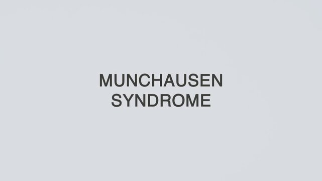 Munchausen Syndrome word diagnosed with a stethoscope held in hand on a white background, illustrating factitious disorder assessment, psychiatric evaluation, medical care, and patient awareness