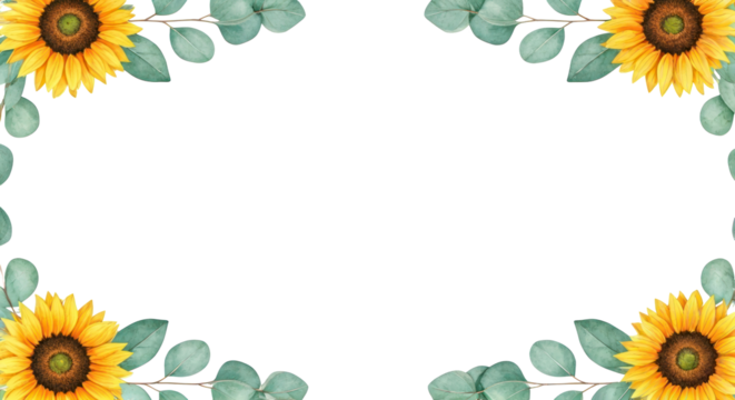 Watercolor Floral Arrangement Featuring Sunflowers and Eucalyptus Leaves on Transparent Background