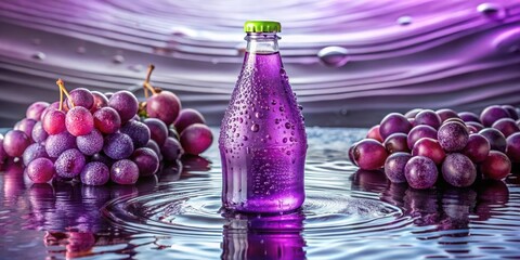 Refreshing Purple Grape Beverage in a Bottle with Water Droplets and Grapes