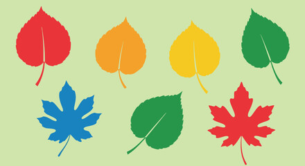 Obraz premium Vibrant Leaves: A collection of colorful leaves in various shades of red, green, yellow, orange, and blue, showcasing a captivating display of nature's diversity.