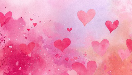 Delicate hearts float on a soft, watercolor-style backdrop of pinks and purples.  Sprinkles of glitter add a touch of whimsy