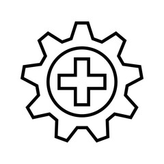 Clipboard and gear icon. Project management concept line style. Technical support check list with cog. Software development concept. Vector illustration for web and app. EPS 10
