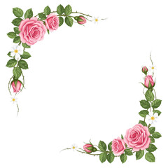 Pink Rose Floral Corner Border: Botanical Design Element