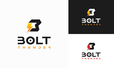 B Initial Bolt Thunder logo designs concept vector, Electricity Technology designs template
