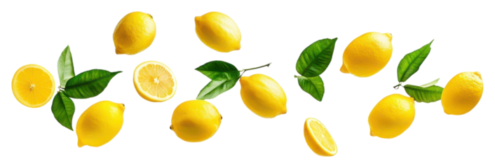 PNG Real lemons with leaf background floating produce.