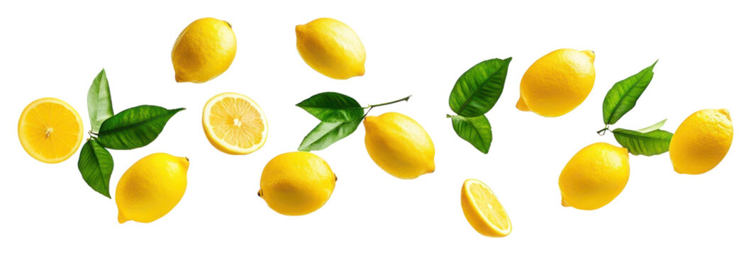 PNG Real lemons with leaf background floating produce.