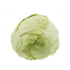 Fototapeta premium Whole head of cabbage with light green leaves on transparent background