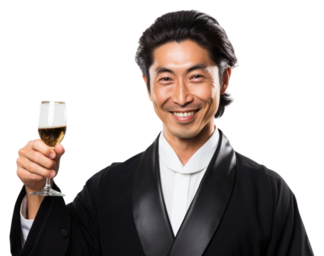 PNG Japanese man toasting sake adult smile drink.