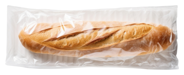 PNG Plastic wrapping over a baguette bread food