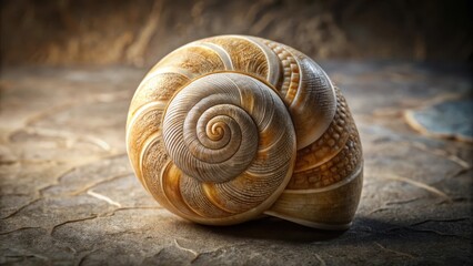 Intricate Spiral Shell Resting on a Textured Surface, a Study in Natural Geometry and Organic Design