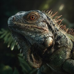 Fototapeta premium Majestic Iguana Portrait: A Close-Up Glimpse into the Reptilian World and Exotic Wildlife
