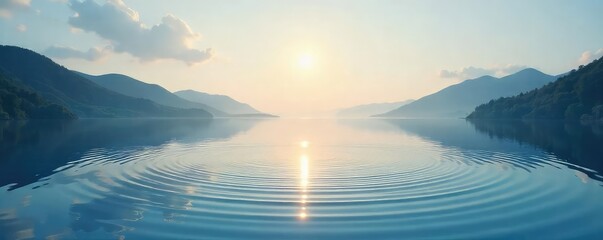 Tranquil Circle of Still Water Peaceful Landscape Reflecting a Calm Sky, Ideal for Relaxation and Mindfulness