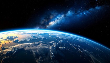 Obraz premium A breathtaking view of Earth from space, showcasing the planet's swirling clouds and the vast expanse of the universe beyond.