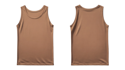 Brown tank top mockup front and back view for design on transparent background