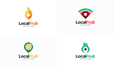 Local Fruit Point logo designs concept vector, Orange Fruit and Pointer map logo symbol