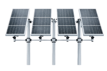 Array of solar panels mounted on metal supports