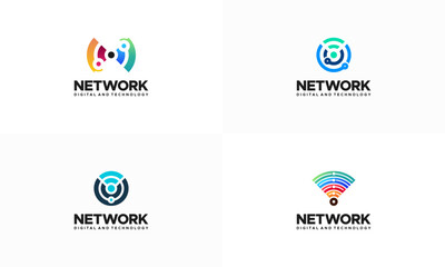 Set of Digital Signal Logo designs concept vector, Network Technology logo symbol Illustration