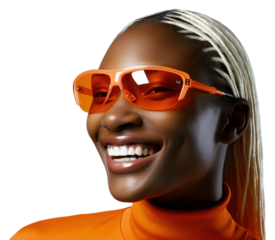 PNG Blond hair black young woman smiling wearing a white sunglasses exposing her eyes smile portrait fashion.