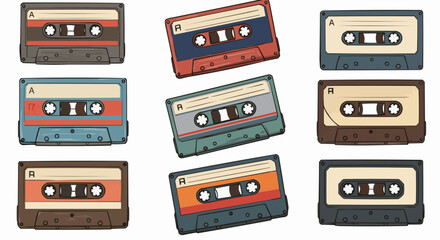 Naklejka premium Retro Cassette Pattern – Vintage Tape Seamless Background