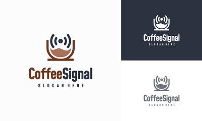 Coffee signal logo designs concept vector, Coffee and Wifi signal logo symbol icon