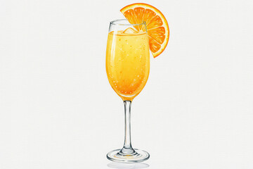 Watercolor mimosa cocktail with vodka orange isolated on white background