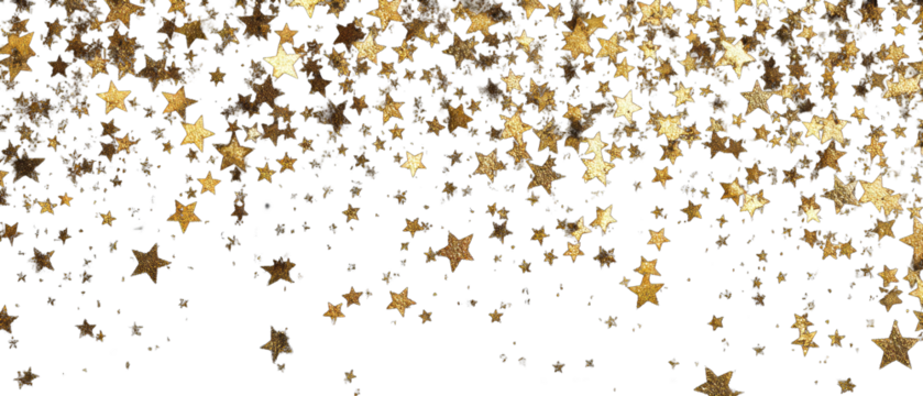 Abstract pattern of scattered, small, gold stars on a dark background