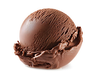 Closeup isolated chocolate ice cream scoop ball on white background