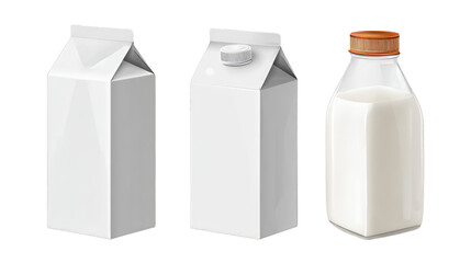 Milk and juice pack. Realistic carton package isolated, white box template for dairy product. Blank packaging for milk or juice on transparent background
