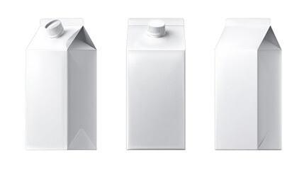 Milk and juice pack. Realistic carton package isolated, white box template for dairy product. Blank packaging for milk or juice on transparent background