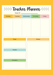 Colorful teacher planner template for weekly lesson planning