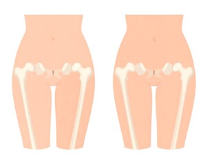 Side-by-side female anatomy diagrams showing different hip/thigh shapes
