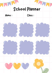 Fototapeta premium Cute school planner template with hearts and flower decoration