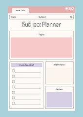 Cute pastel subject planner template for organization